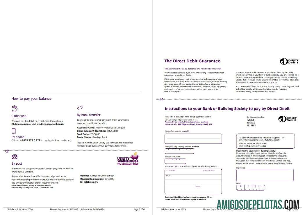 realista Modelo de fatura de serviços públicos de eletricidade para armazém de serviços públicos do Reino Unido em formato Word e PDF (6 páginas) 5 6